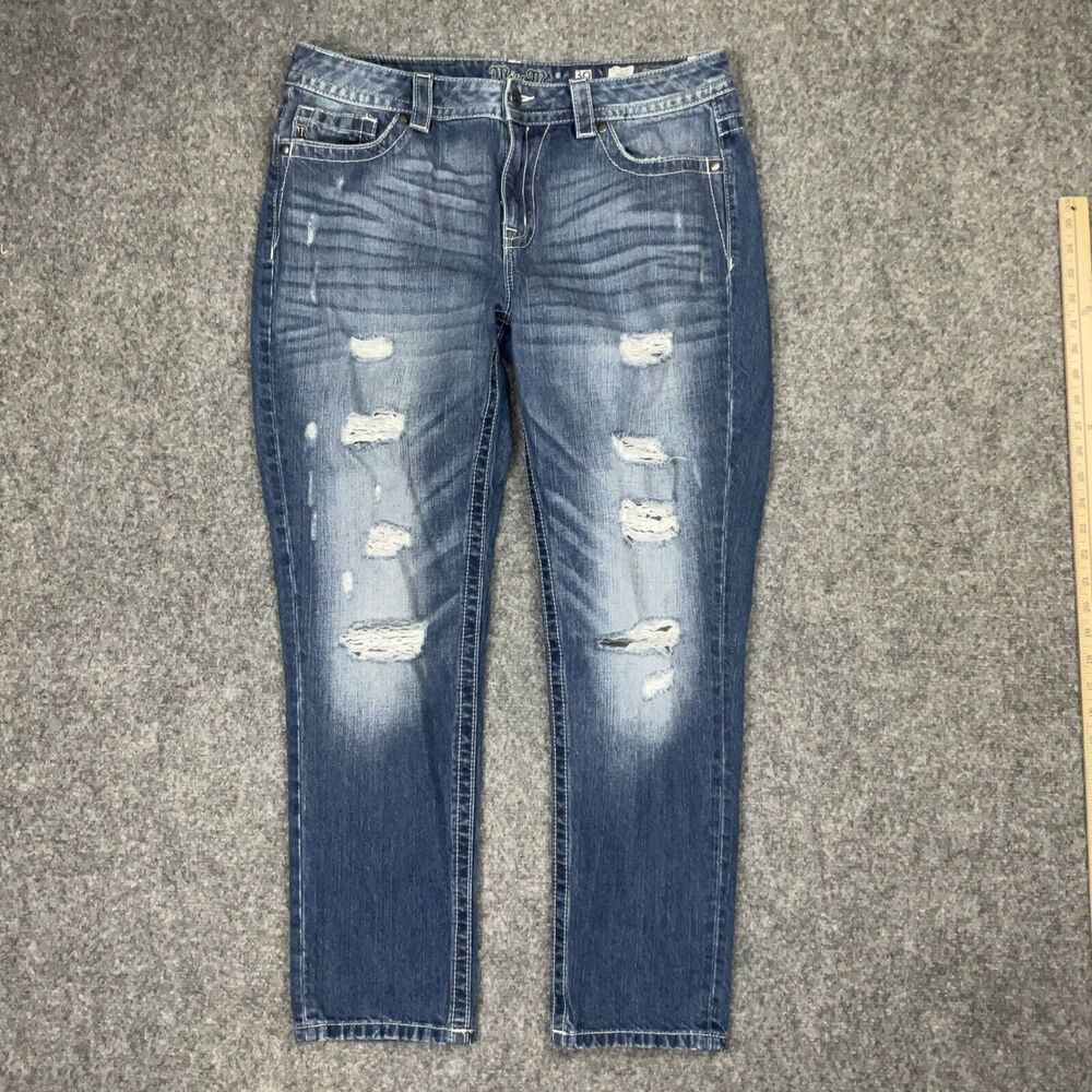Miss Me Distressed Boyfriend Jeans in Medium Blue Wash